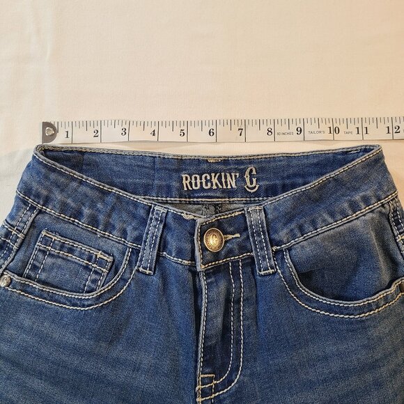 Rockin C Girls Jeans Size 12 | Medium Wash Floral Embroidery Back Pocket Denim - Picture 9 of 11